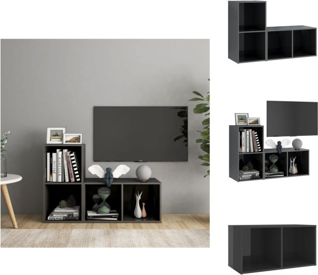 vidaXL TV-Schränke 2 Stk. Hochglanz-Grau 72x35x36,5 cm Holzwerkstoff - TV-Möbel