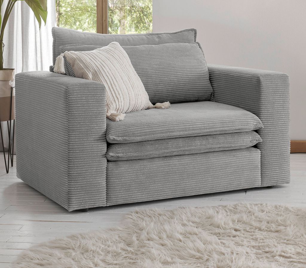 Loveseat Sessel "Pesaro" in hellgrau Cord Loungesessel 125 cm