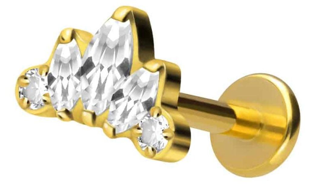 Ohrpiercing, Nasenpiercing Titan Labret mit Innengewinde LOTUSBLÜTE Gold Stablänge: 7mm | Stabstärke: 1,6mm