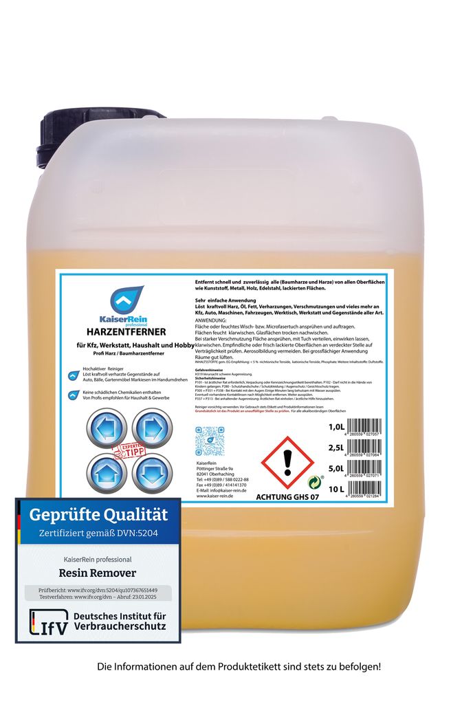 KaiserRein Harzentferner 5 L Spray für Kfz, Werkstat, Haushalt und Hobby Profi Harz / Baumharzentferner