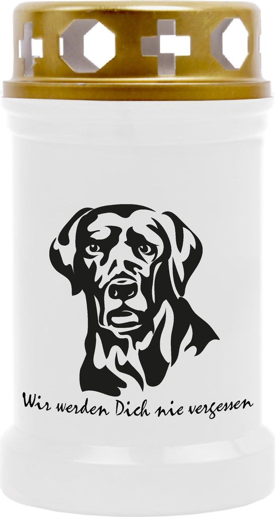 Grabkerze Weiß, Brenndauer: 40 Stunden, Motiv: Labrador