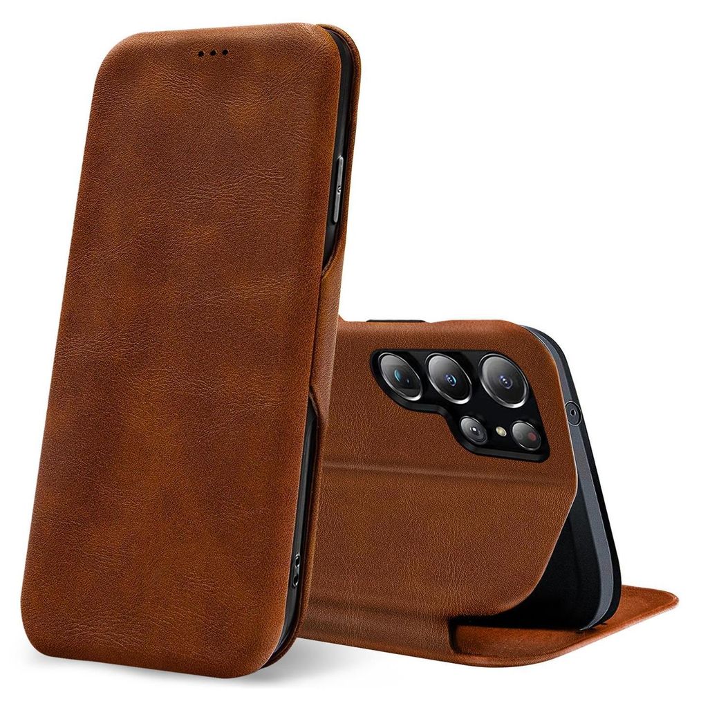 Conie Retro Klapp Tasche für Samsung Galaxy S22 Ultra Kartenfach Hülle Rundumschutz in Braun