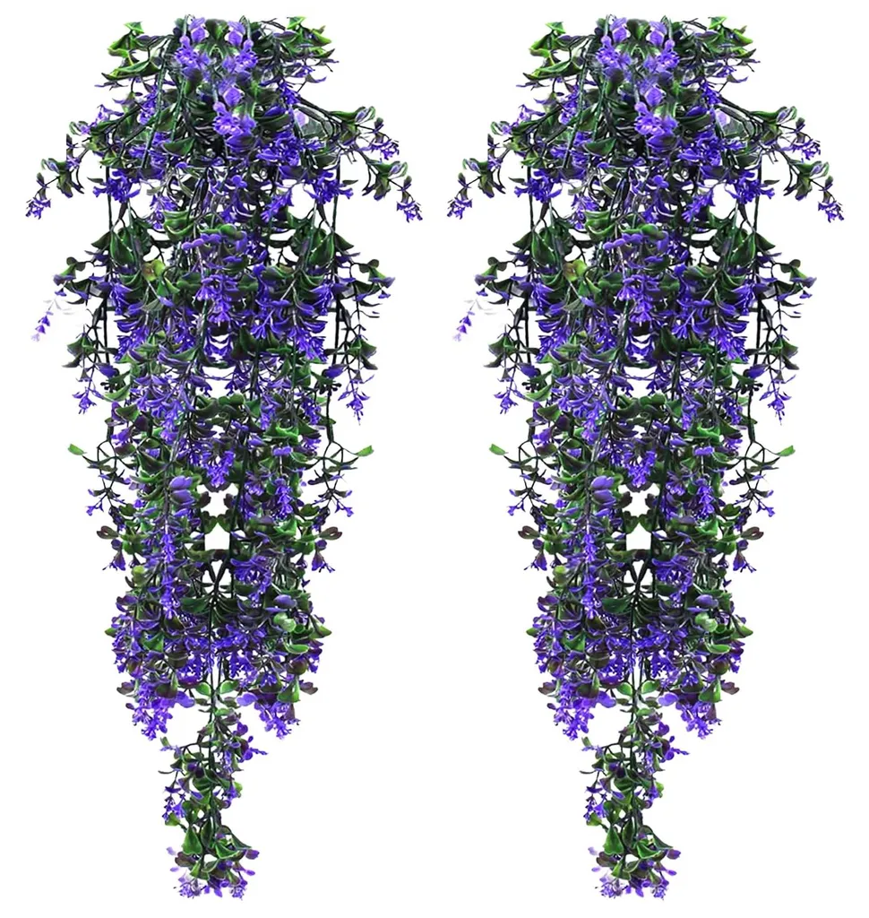 Lot de 2 Plantes Artificielles Suspendues Extérieur Violet Réaliste