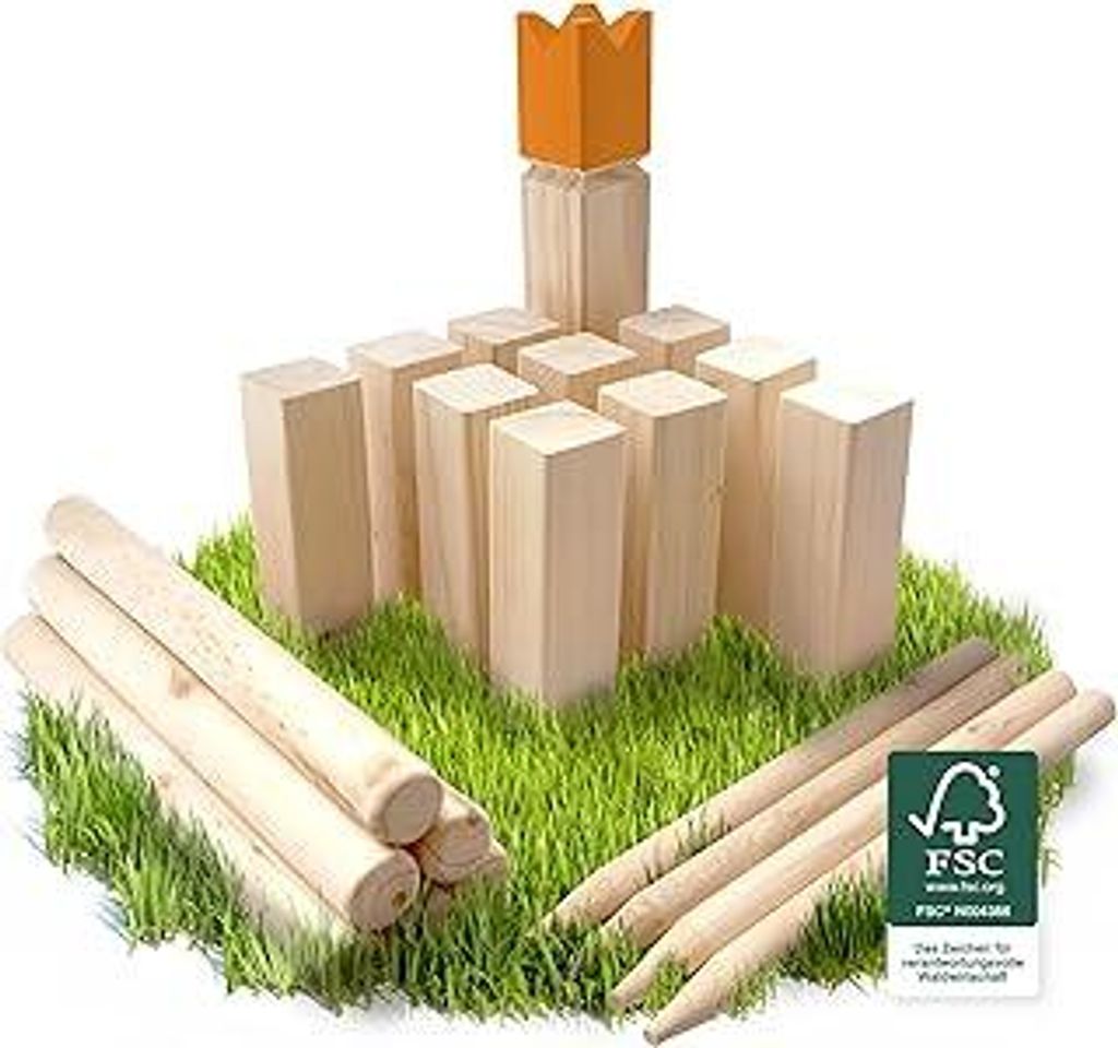 Ocean 5 Kubb - Original Wikinger Spiel | Premium Holzspiel im Stoffbeutel mit massiven Figuren | Schwedenschach Holz Outdoor Spiel Wurf Schach | Ku...