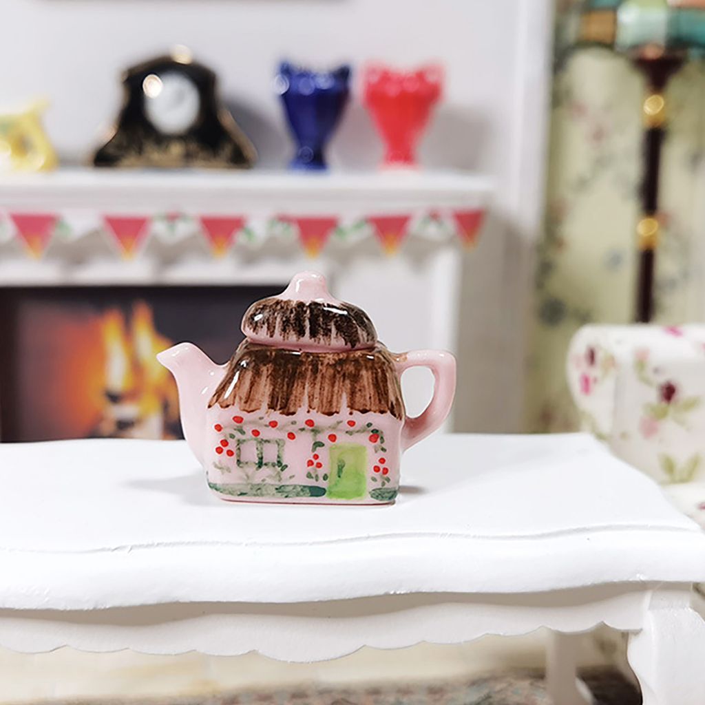 Dollhouse Teekanne kleine glatte Oberfläche Dekorative Puppenhaus Porzellan Teekessel Miniaturdekor für Geschenk