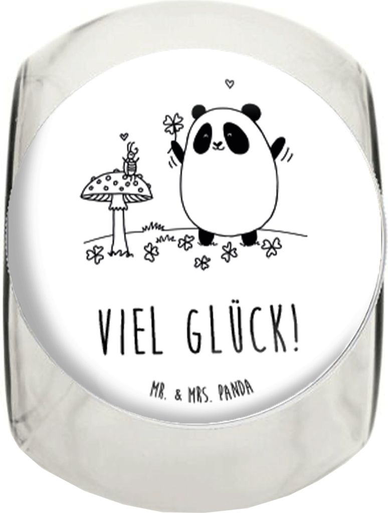 Mr. & Mrs. Panda Süßigkeitenglas Panda Glück XL 2000ml - Weiß - Geschenk, Dekoglas, Glasdose, Teedose, glasbehälter, Aufbewahrungsdose, schrau...