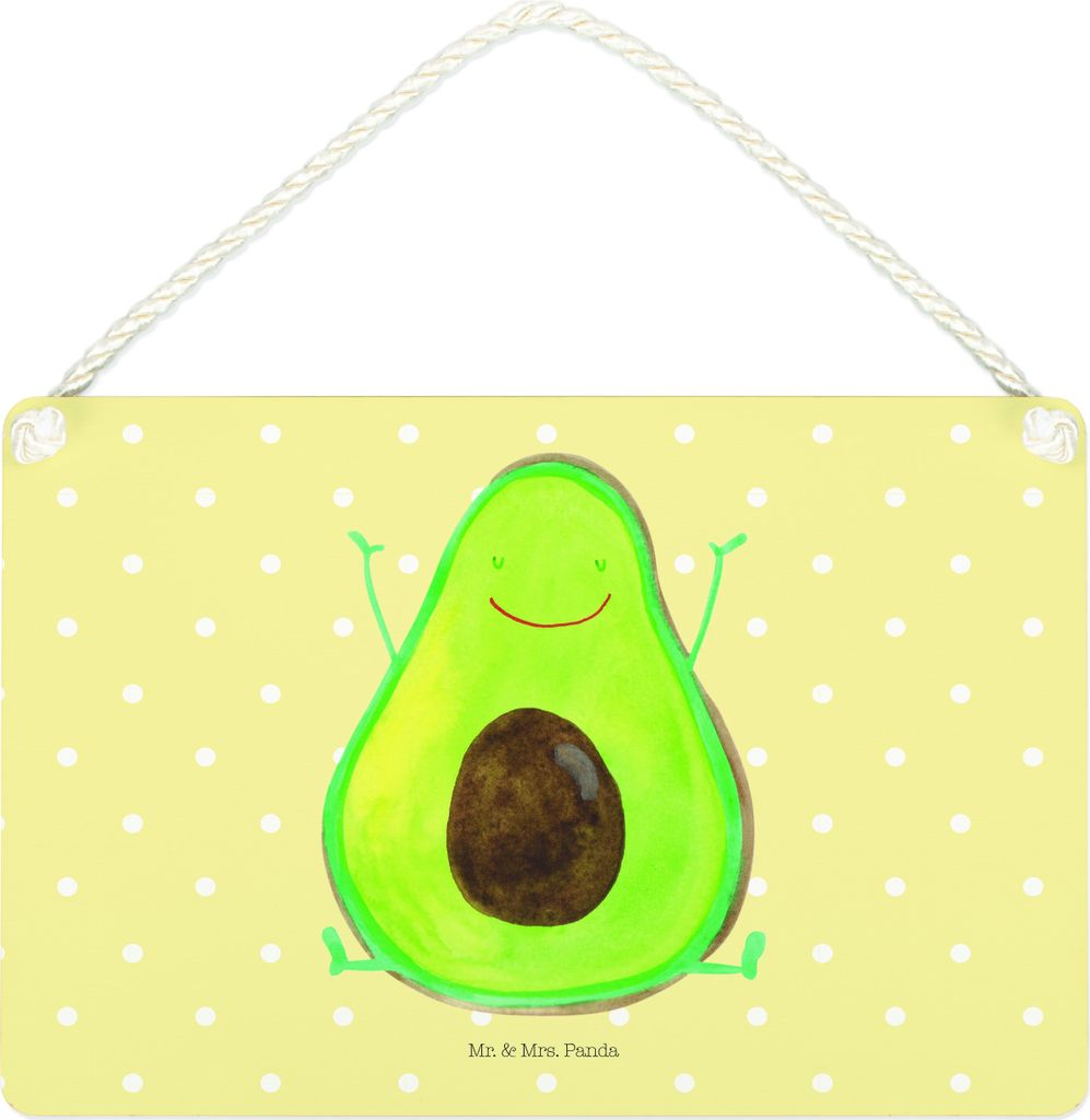 Mr. & Mrs. Panda Schild Avocado Glücklich DIN A4 - Gelb Pastell - Geschenk, Frucht, Holzschild, Wandbild Holz, Freude, Deko, Chaos, Türschild, ho...