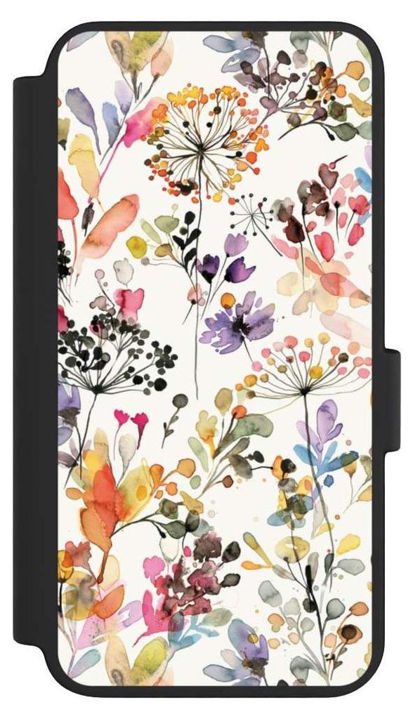 NIVOCASE Klapphülle für Samsung Galaxy S23 Handyhülle aus Kunst Leder NIVOflip schwarz Blume Muster Pastell
