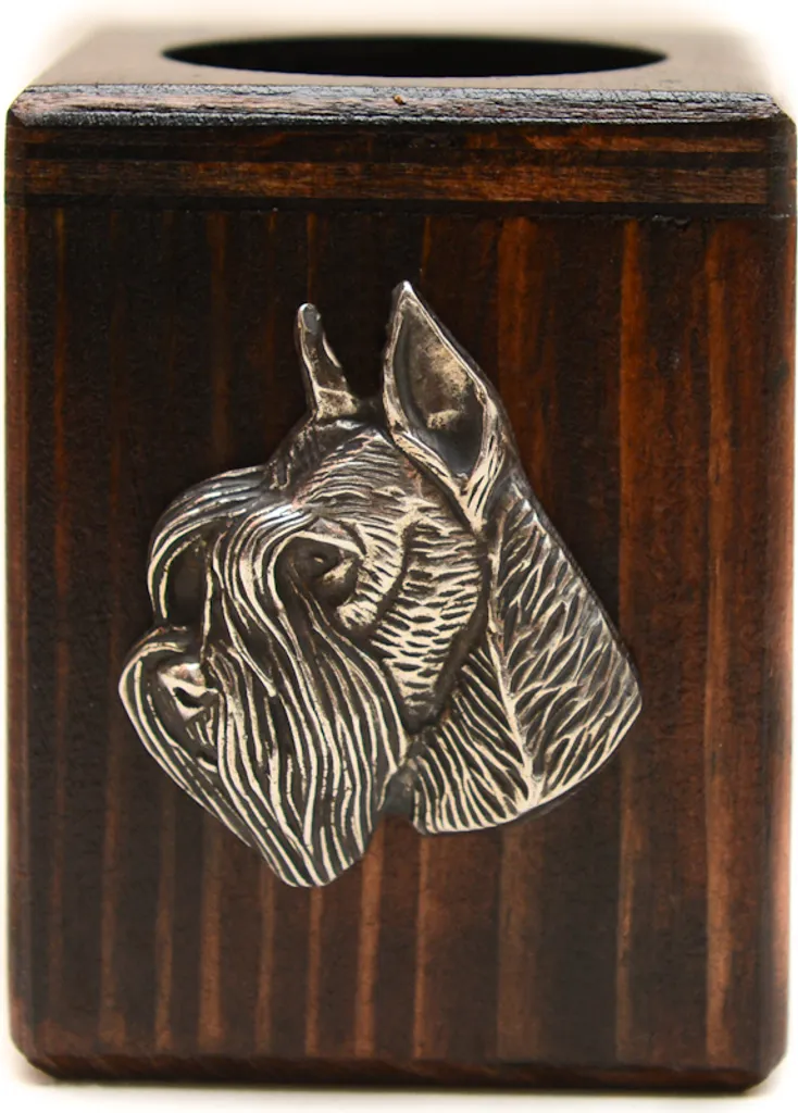 Art-Dog Portacandele Schnauzer: Legno Vero e Argento. Fatto a Mano.
