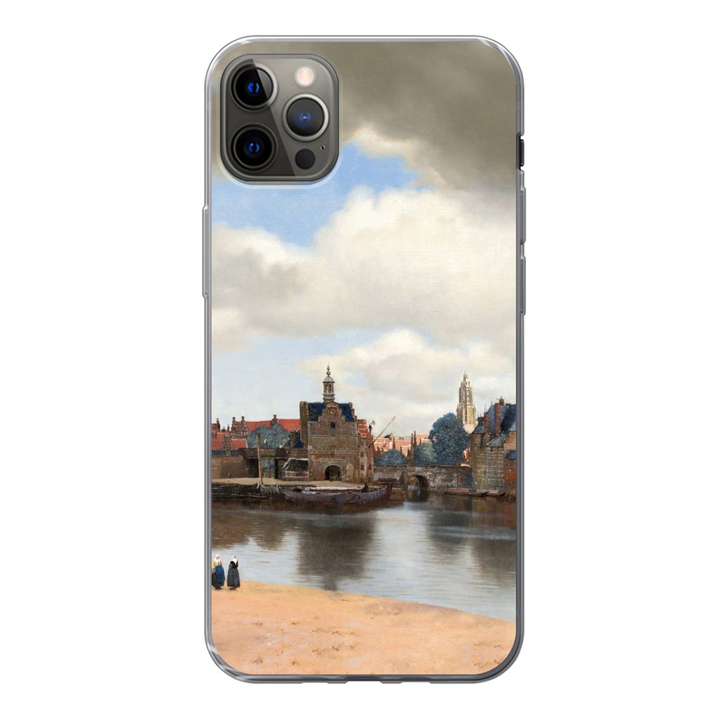 MuchoWow Handyhülle Schutzhülle Hülle für iPhone 12 Pro Max Ansicht von Delft - Gemälde von Johannes Vermeer Silikon Softcase Handy Hülle -...