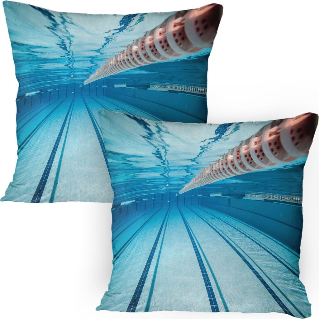ABAKUHAUS Sport Kissenbezug Packung mit 2, Schwimmbad Unterwasseransicht Entspannende Übung Hobby Freizeit Thema Bild, Dekorativer Gedruckter Kiss...
