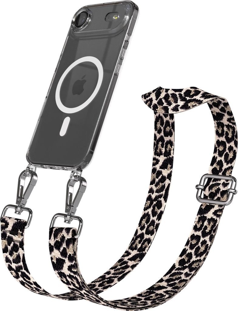 EAZY CASE - Handykette mit MagSafe Hülle für Apple iPhone Air, Handyband Leo Style, Karabiner Silber, Umhängeband in Taupe