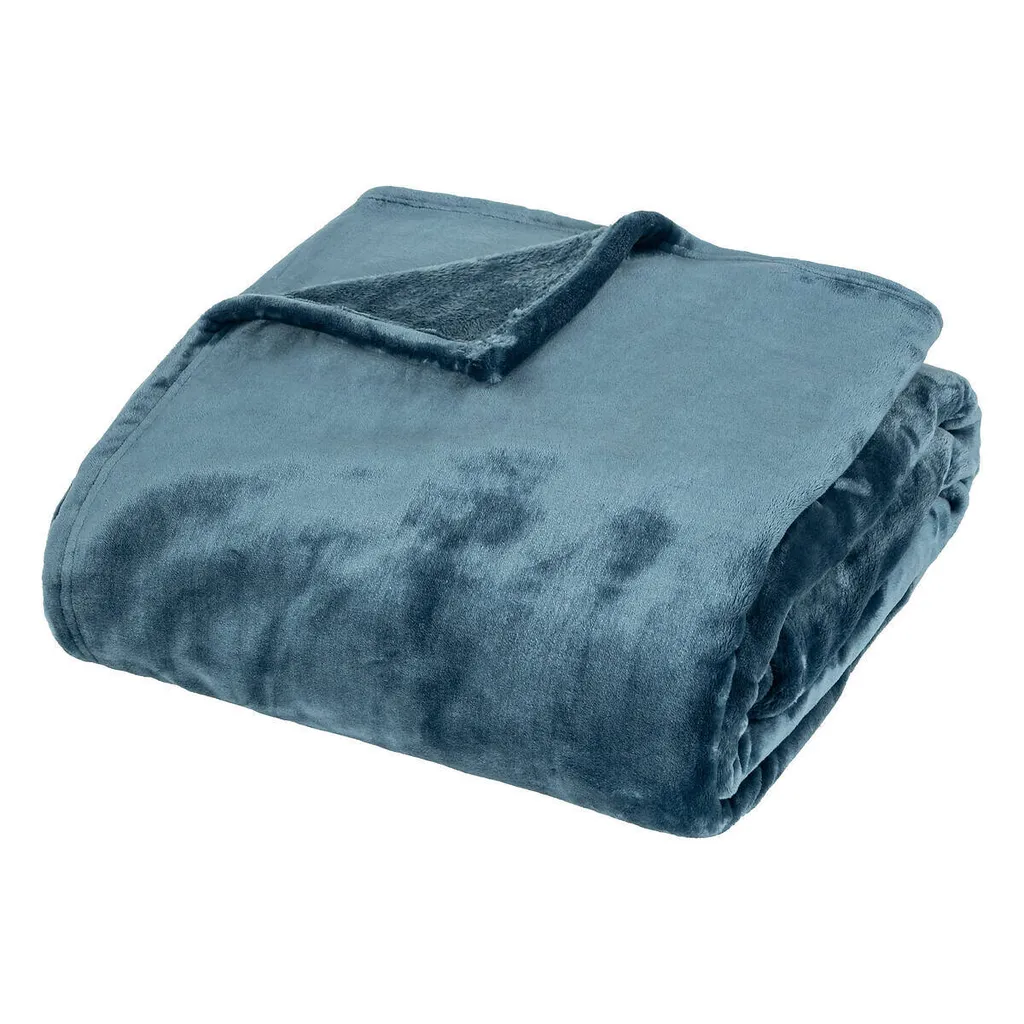 Plaid Flanelle Bleu Égéen 180x230cm Atmosphera Créateur d'Intérieur
