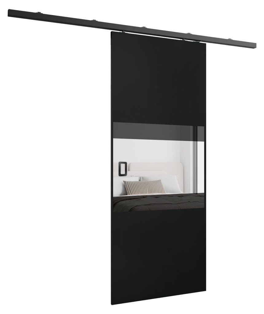 KIER FURNITURE Schiebetür Komplettset LOKI Sliding Door, Raumteiler Schiebetür Schwarz 96x205x1,6 cm