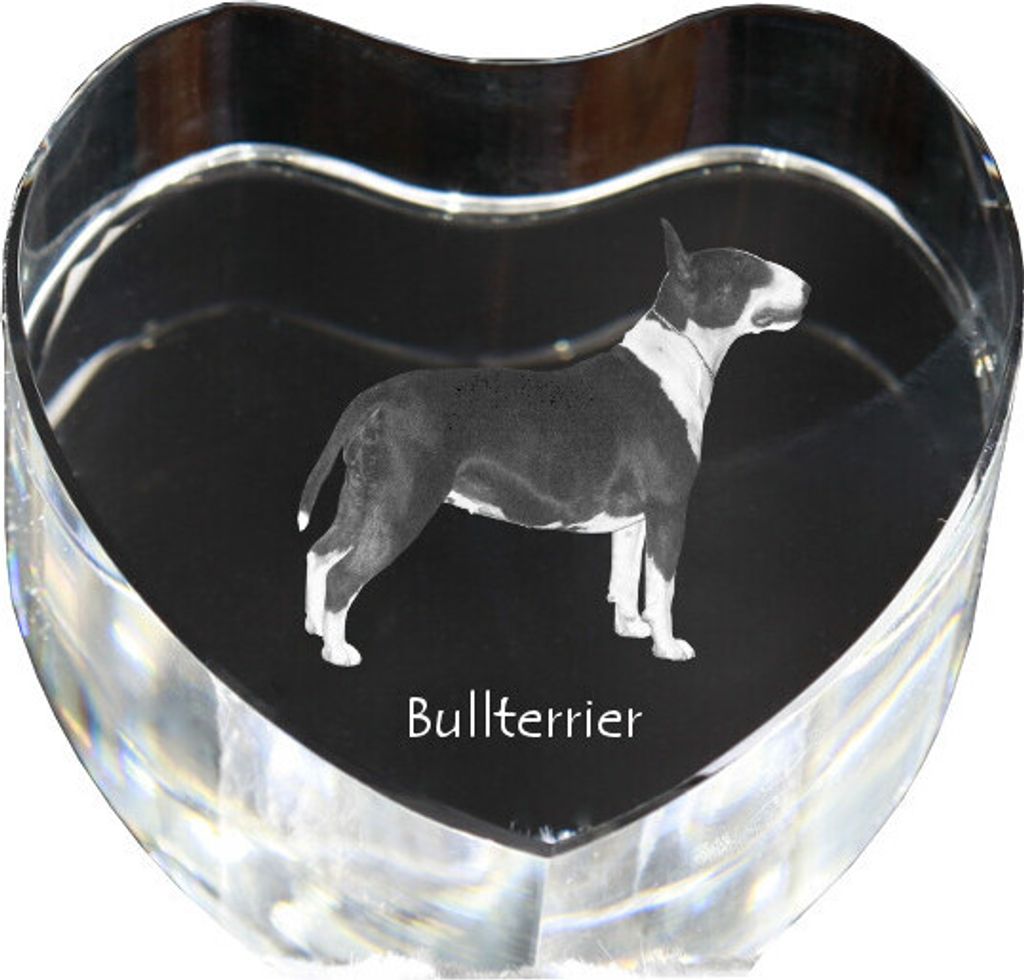 Bull Terrier, Bullterrier - Hundebild im Kristall, Kristallherz, einzigartiger Bilderrahmen der Marke Art-Dog