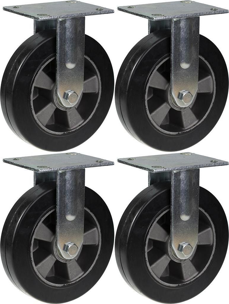 200mm 8" Lenkrollen aus schwarzem Gummi, feststehend, stark, 1800kg Kapazität, 4er Set