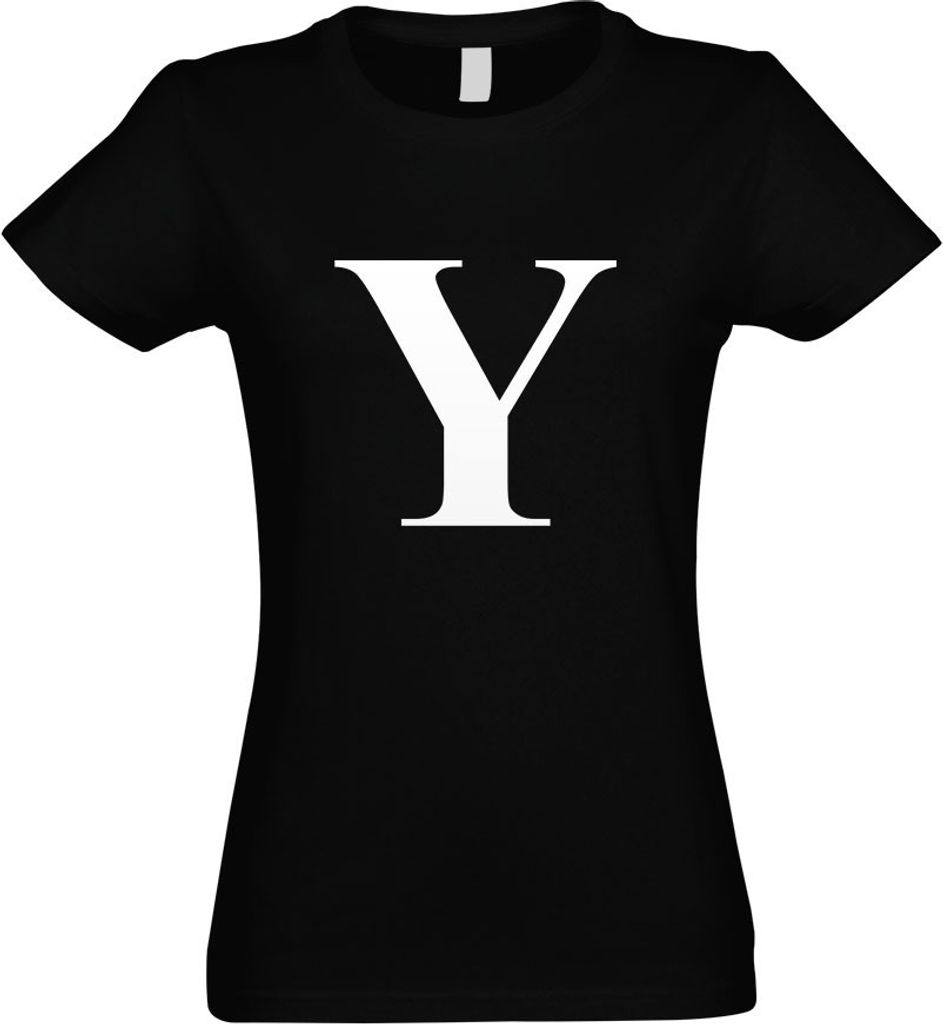 Kiwistar - T-Shirt tailliert - Damen - schwarz - Buchstabe Y - Alphabet - mit Motiv Bedruckt - Funshirt Design - Sport - Freizeit - Damen - S
