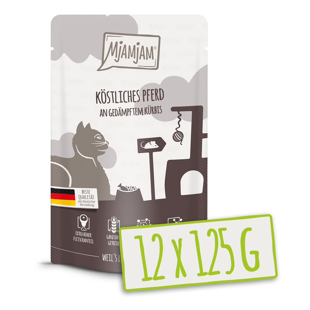 MjAMjAM - Quetschie - 12x125g Pferd an Kürbis Katzenfutter Nassfutter Alleinfuttermittel