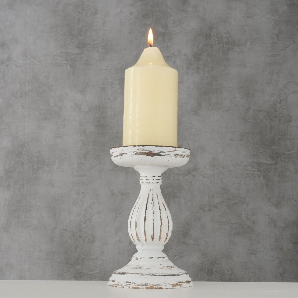 LS-LebenStil Holz Kerzenständer Dehli Weiß 17cm Produktbild 3