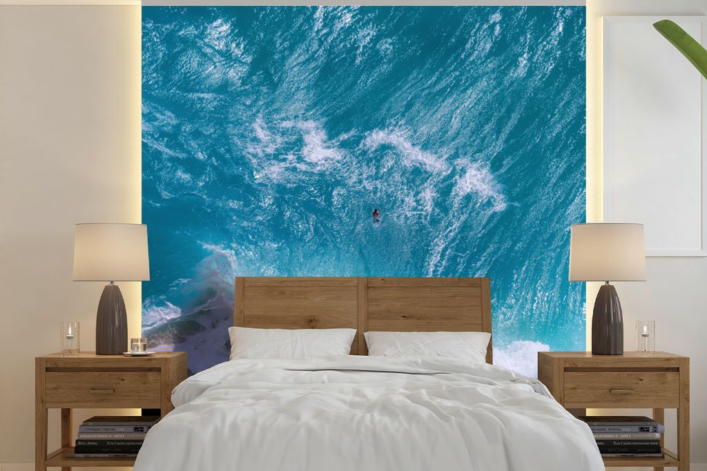 MuchoWow Fototapete für Wohnzimmer oder Schlafzimmer Wandtapete Vinyl Motivtapete Blaue Wellen am Kelingking Strand in Indonesien - 300x300 cm -...