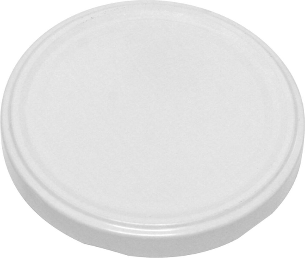 A white twist-off lid for a jar, shown from a top-down perspective.