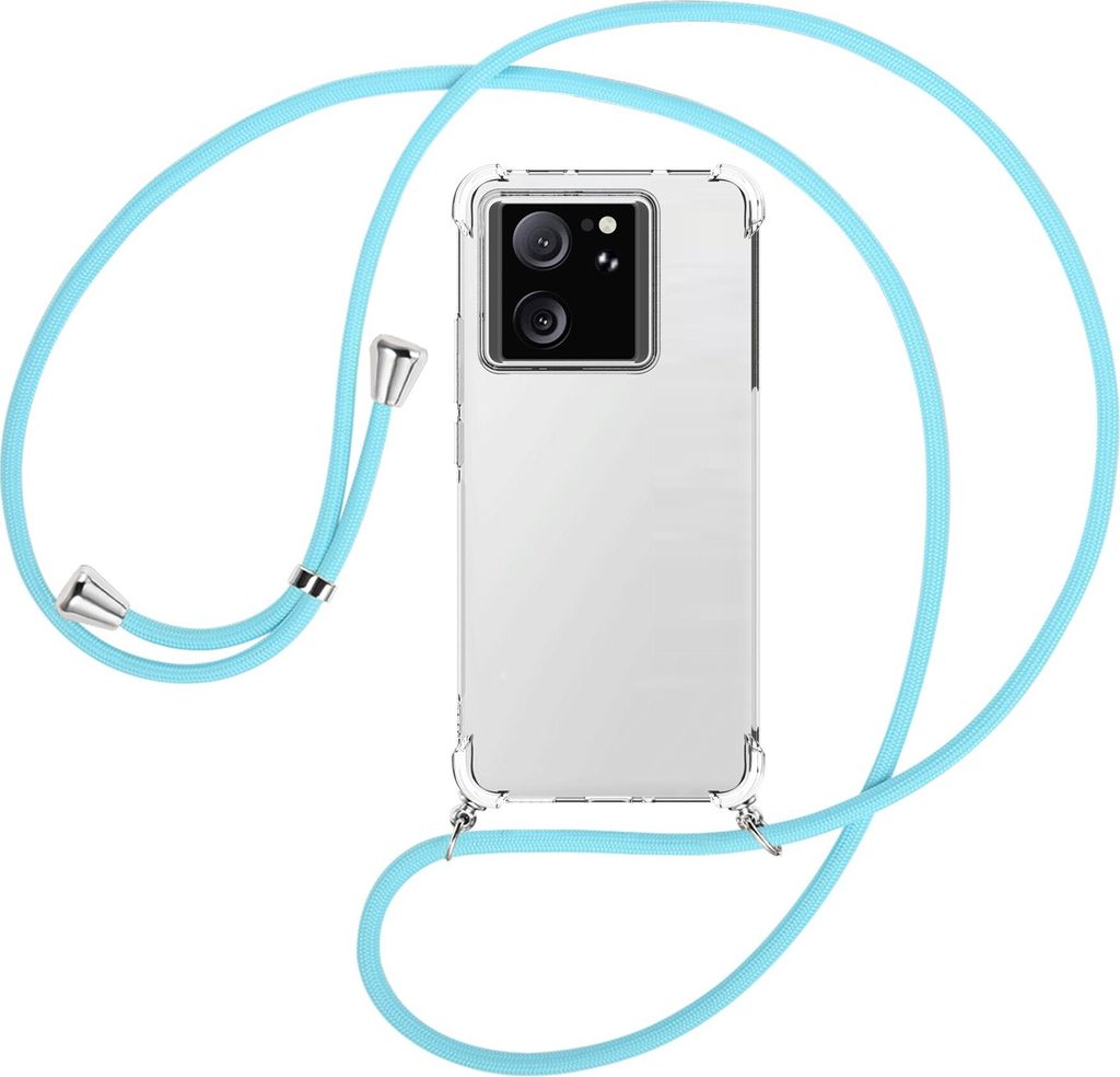 Handykette Backcover-Schutzhülle mit Band (Metall silberfarben) für Xiaomi 13T Pro (6.73'') - himmelblau