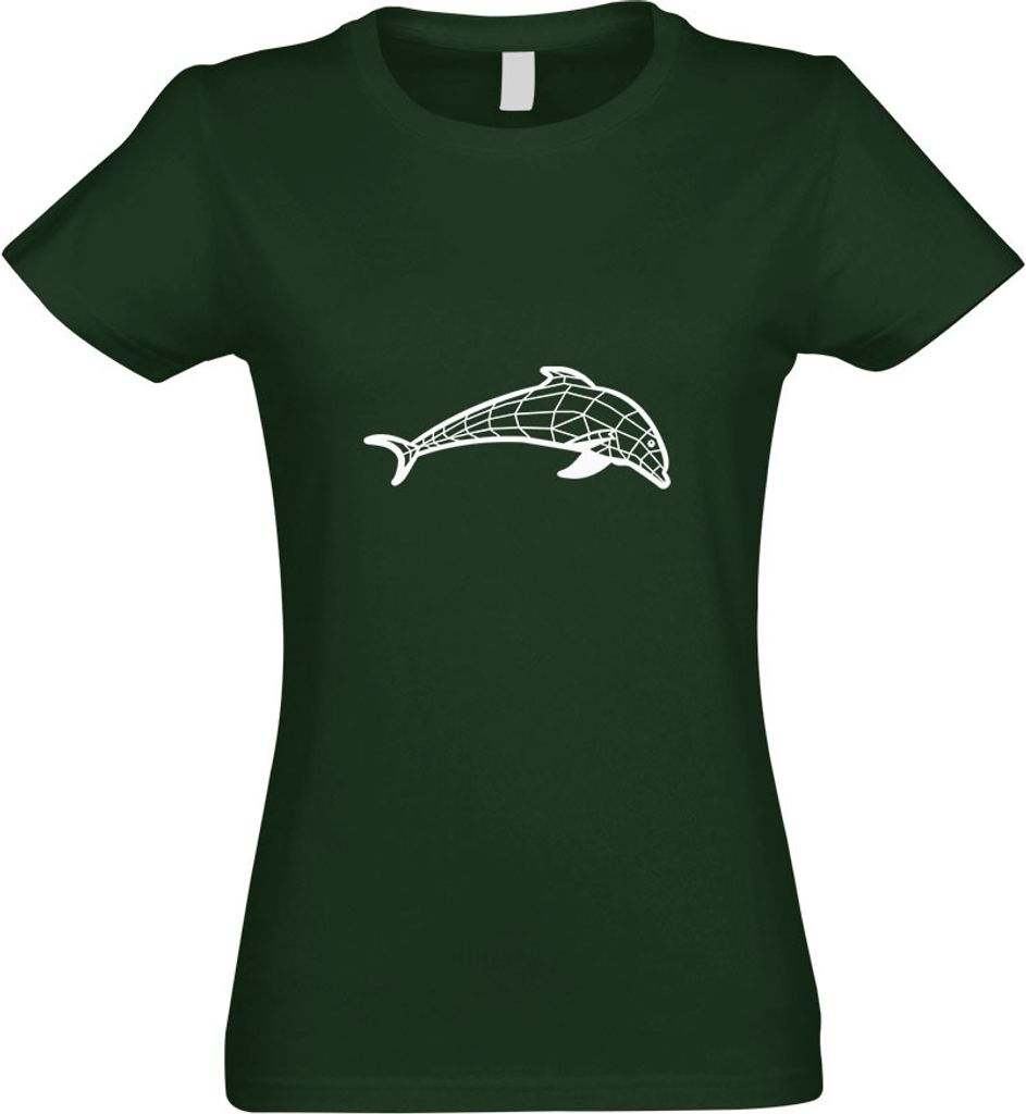 Kiwistar - T-Shirt tailliert - Damen - flaschengrün - Polygon Delfin Figur Tier Art - mit Motiv Bedruckt - Funshirt Design - Sport - Freizeit - Da...