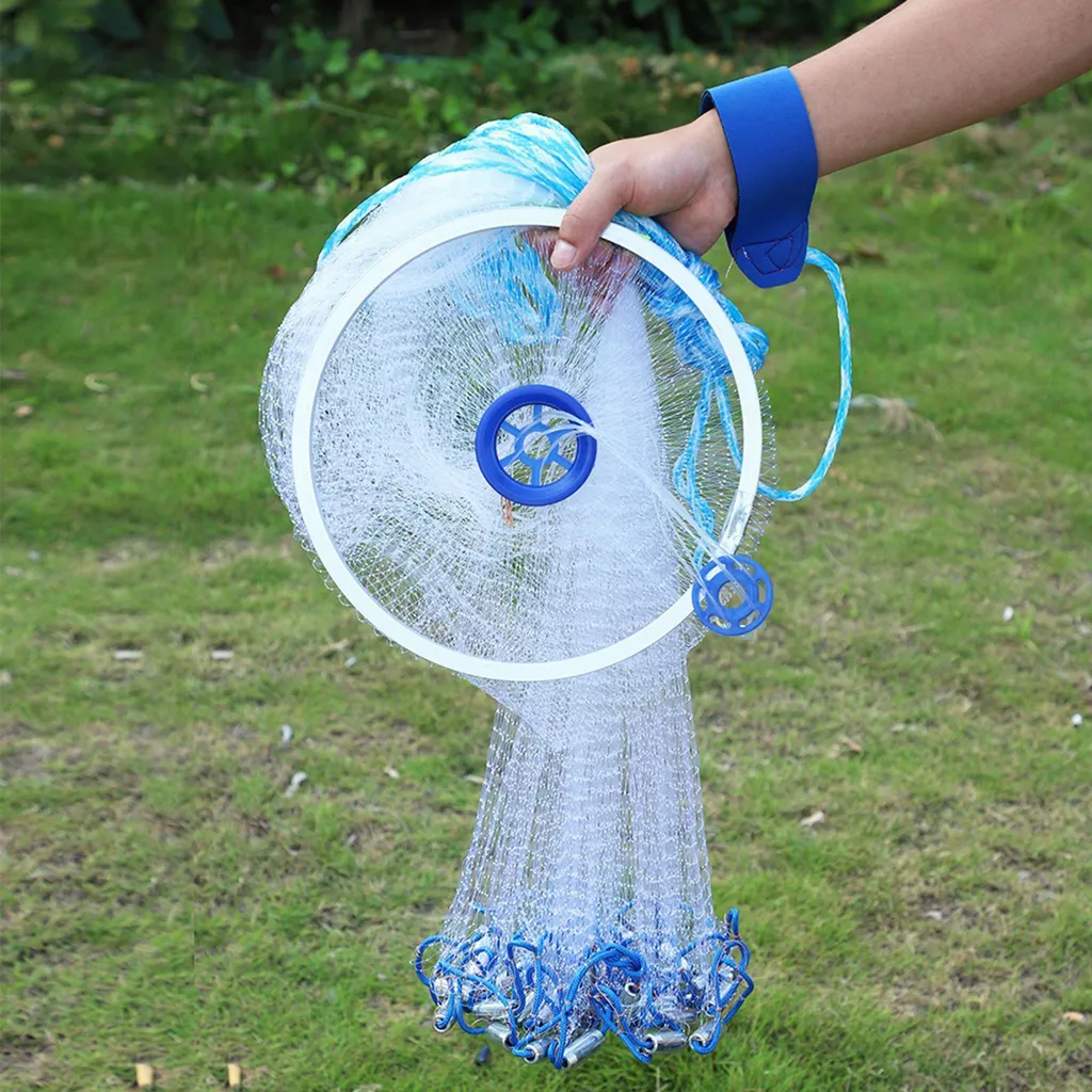 Filet à lancer de 2,4m - Épervier de pêche monofilament avec lestage