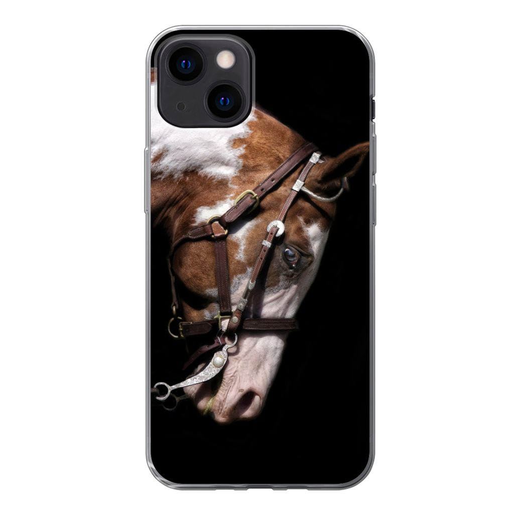 MuchoWow Handyhülle Schutzhülle Hülle für iPhone 13 Pferd - Halfter - Flecken Silikon Softcase Handy Hülle - Karteninhaber