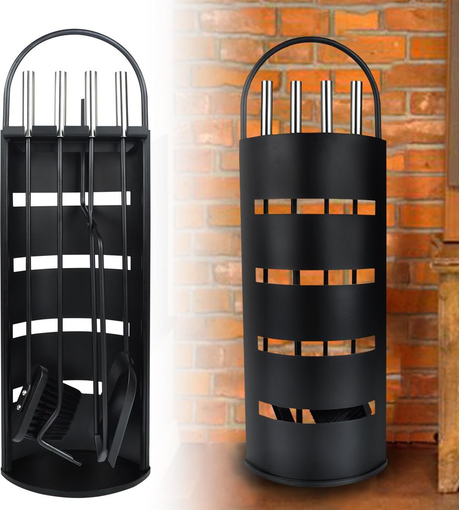XINZI Kaminbesteck 5tlg kaminbesteck schwarz Edelstahl Kaminset Kaminzubehör für Kamin aus Sichtschutz, Besen, Zange, Schürhaken, Ascheschaufel
