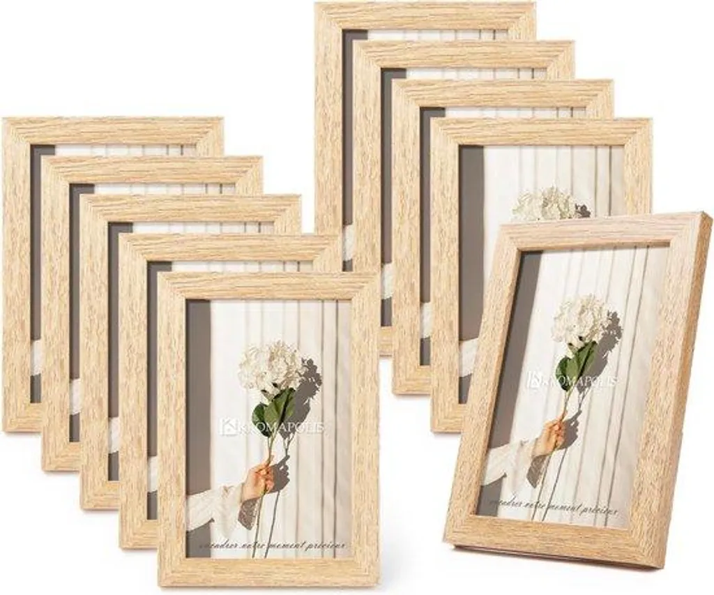 Cadre photo mural ou à poser en bois clair style chêne, pack de 10
