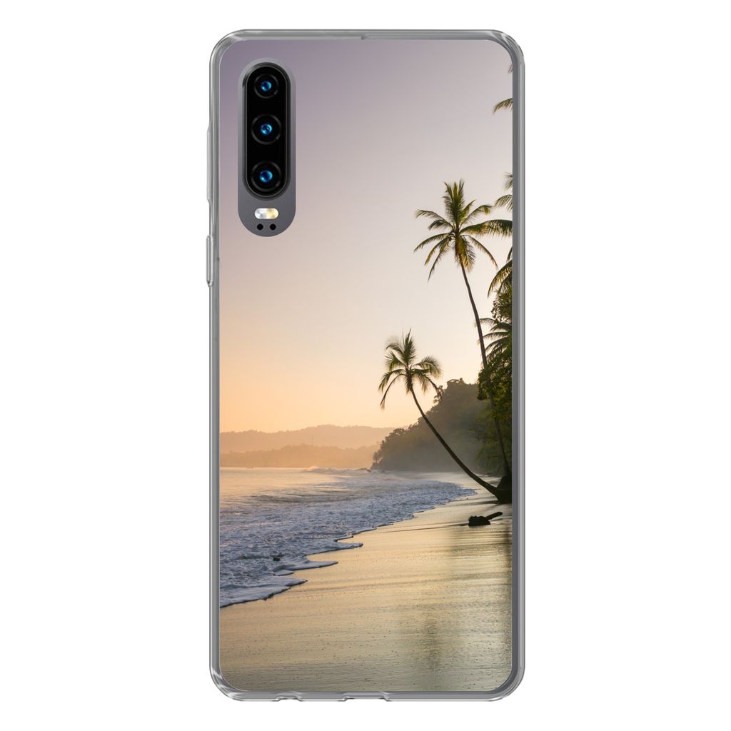 MuchoWow Handyhülle Schutzhülle Hülle für Huawei P30 Strand - Meer - Palme Silikon Softcase Handy Hülle - Kartenbesitzer