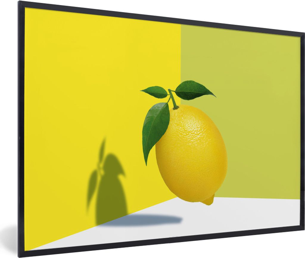 MuchoWow MuchoWow Gerahmtes Poster Zitrone auf einem Hintergrund aus verschiedenen Gelbtönen 60x40 cm - Poster mit zchwarzem Bilderrahmen - Pr...