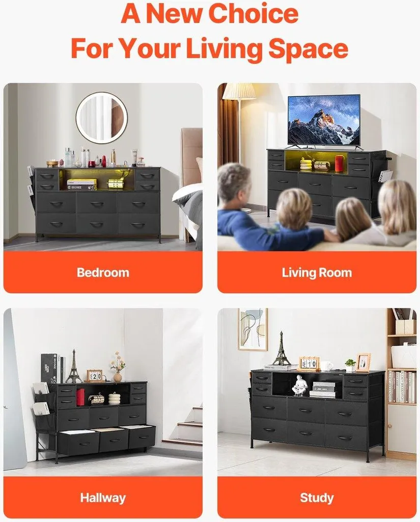 Solution gain de place : Commode 10 tiroirs noire avec LED et USB