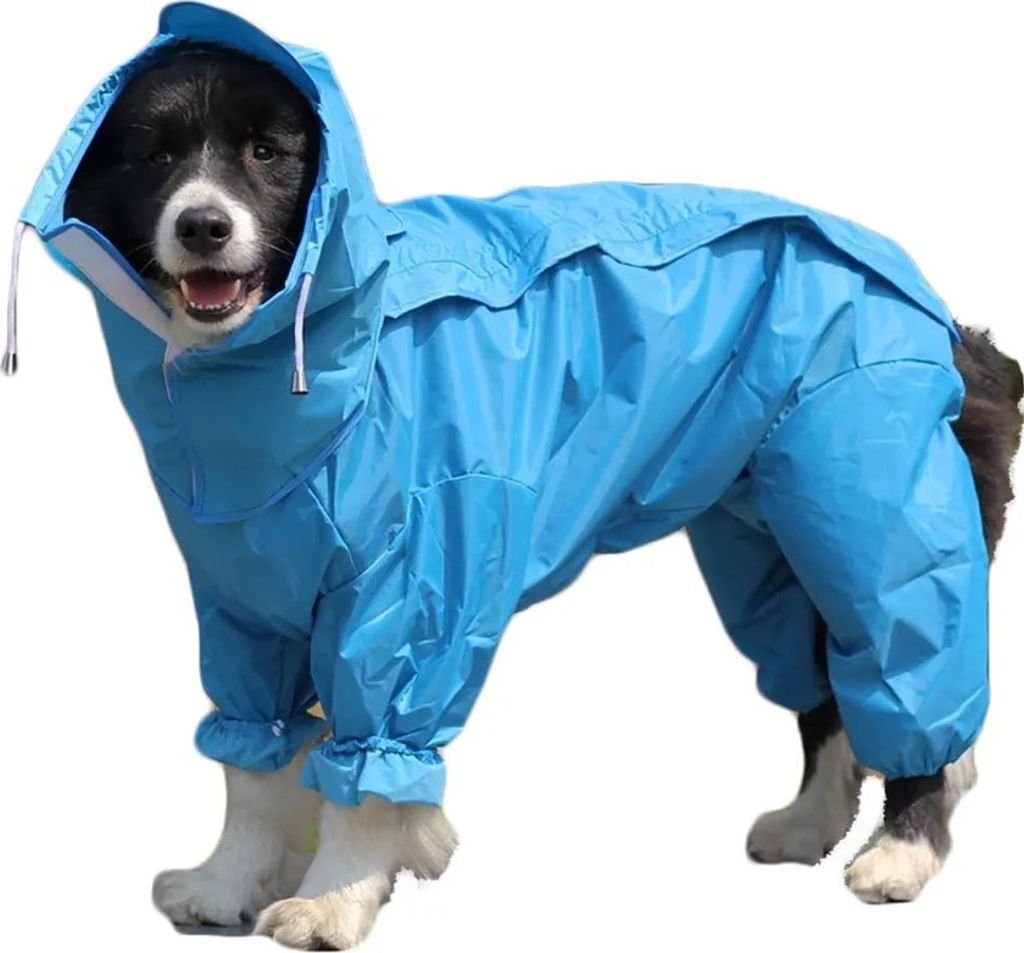 Hunderegenmantel mit abnehmbarem Hoodie, verstellbarer Hundejacke mit Kordelzug im Freien, blau, 18