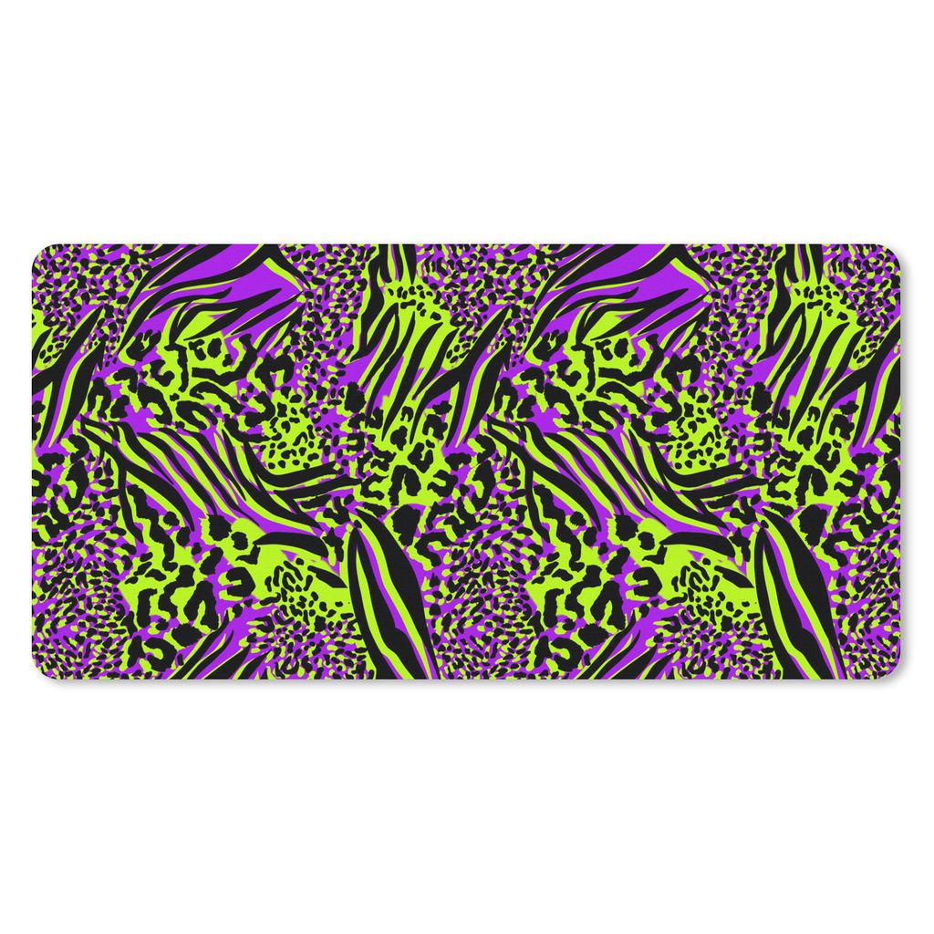 MuchoWow Schreibtischunterlage Tiermuster - Lila - Grün - Neon 80x40 cm - XXL Mauspad - Gaming Mauspad