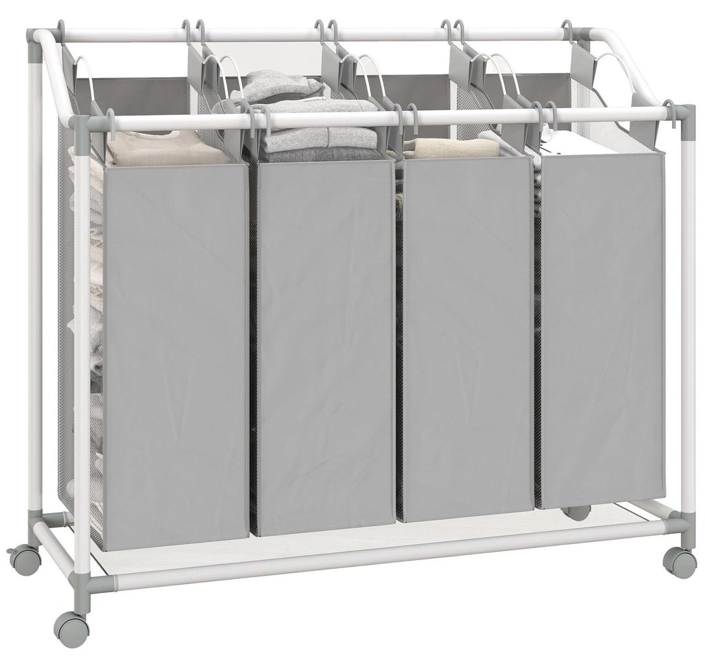 HOMCOM Wäschekorb Wäschesammler 4 Fächer 160 L Räder Produktbild 
