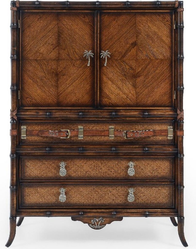 Casa Padrino Luxus Vintage Stil Schrank Braun 108 x 45 x H. 150 cm - Massivholz Schrank mit 2 Türen und 3 Schubladen - Luxus Möbel im Vintage Sti...