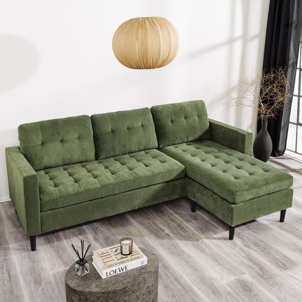 riess-ambiente Ecksofa STOCKHOLM 220cm grün Cordstoff Produktbild 