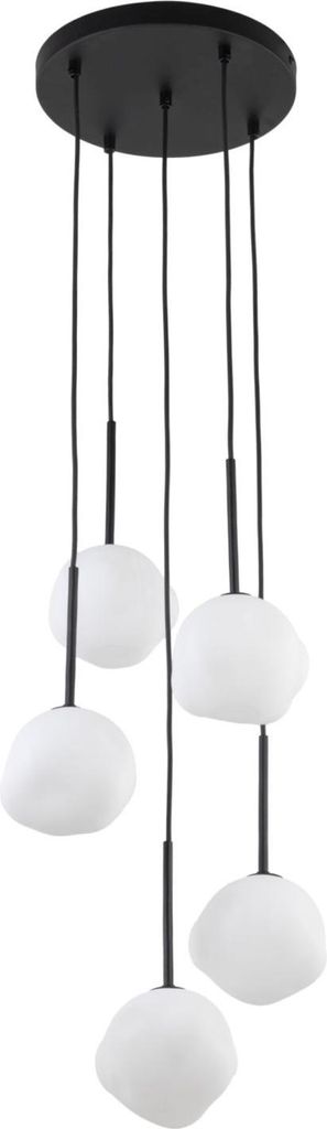 Hängeleuchte Metall Glas B: 37 cm H: max. 143 cm Schwarz Weiß G9 Kugel Schirm Modern