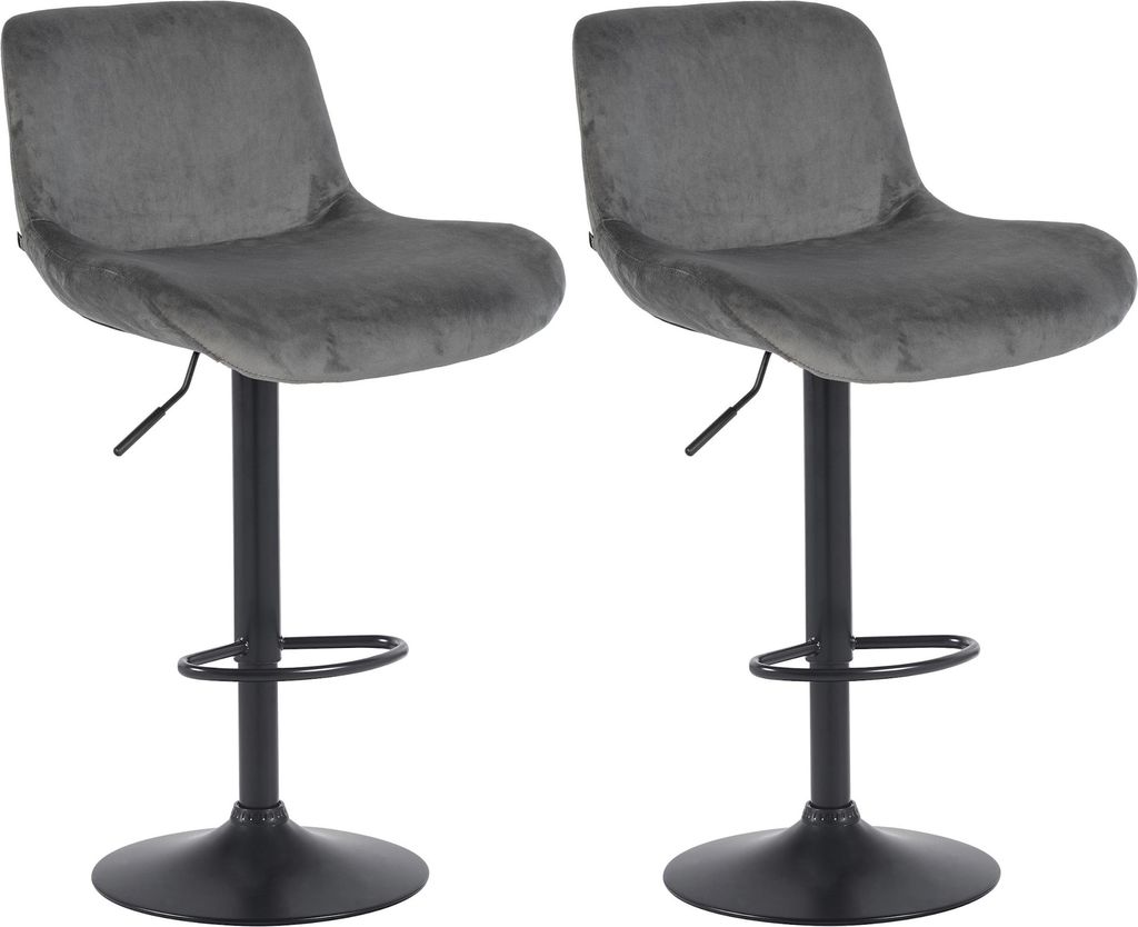 CLP 2er Set Barhocker Solon Schwarz höhenverstellbar und drehbar mit Rückenlehne dunkelgrau Material Samt