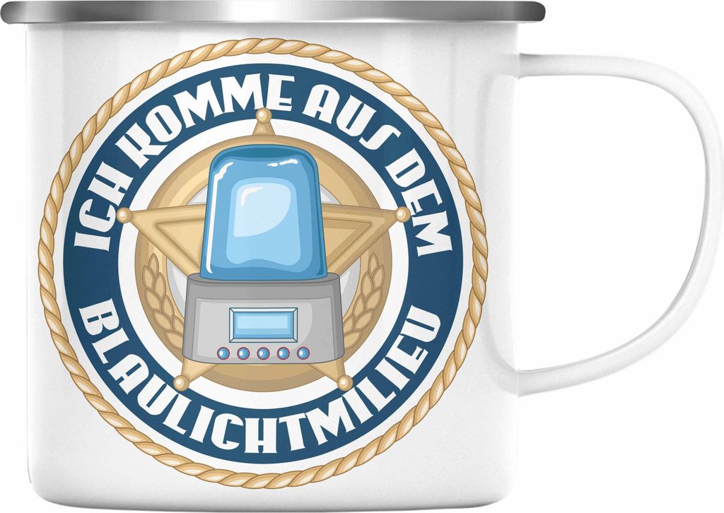 Trendation - Polizist Geschenk Emaille Tasse mit Spruch Geschenke Polizei Männer Lustig Blaulichtmilieu (Silber)