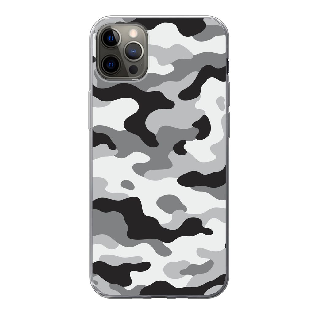 MuchoWow Handyhülle Schutzhülle Hülle für iPhone 13 Pro Max Schwarz-weißes Camouflage-Muster Silikon Softcase Handy Hülle - Mobiltelefon