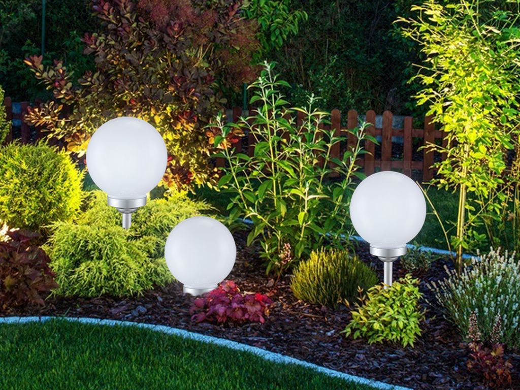LED Solarlampen 3er Set für draußen, Wegebeleuchtung Solarkugeln für den Garten