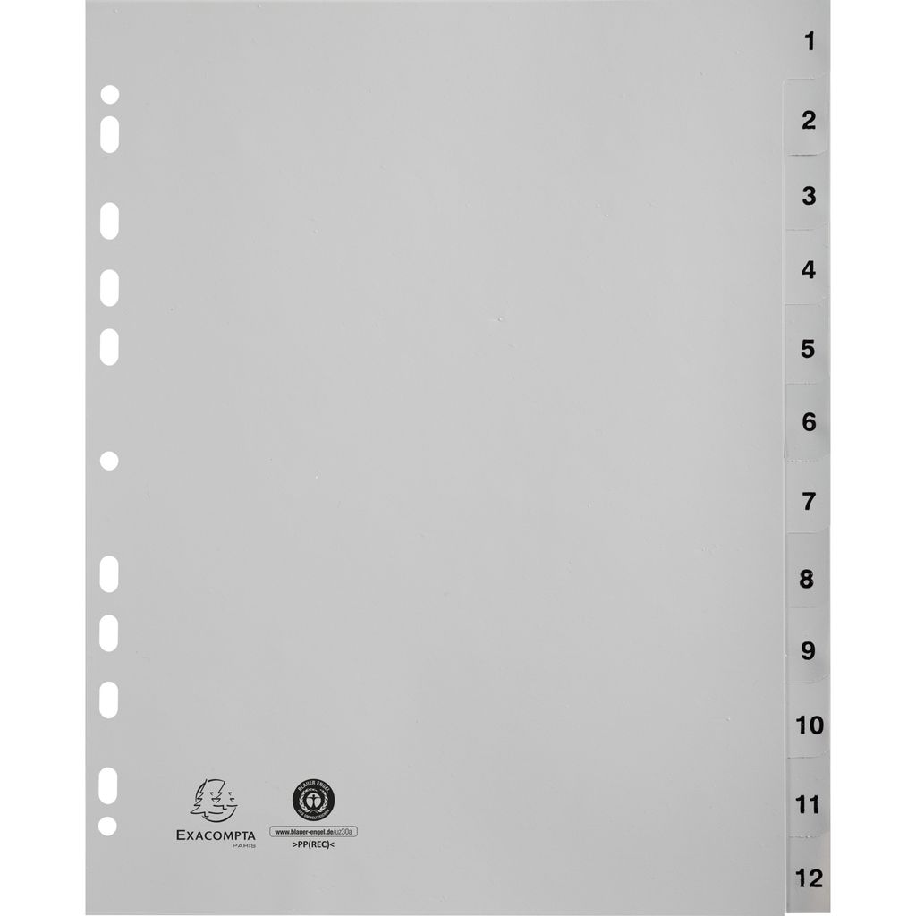Exacompta 10x Intercalaires imprimés PP recyclé gris 12 pos Image du produit 