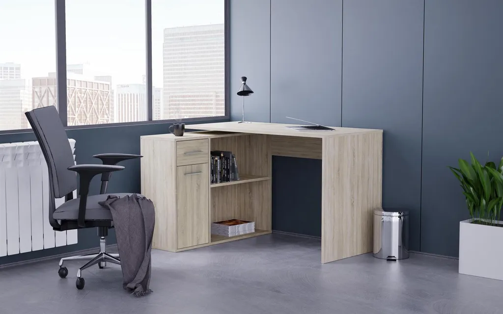 Bureau d’angle de télétravail WESLACO chêne sonoma idéal pour petit coin - 8