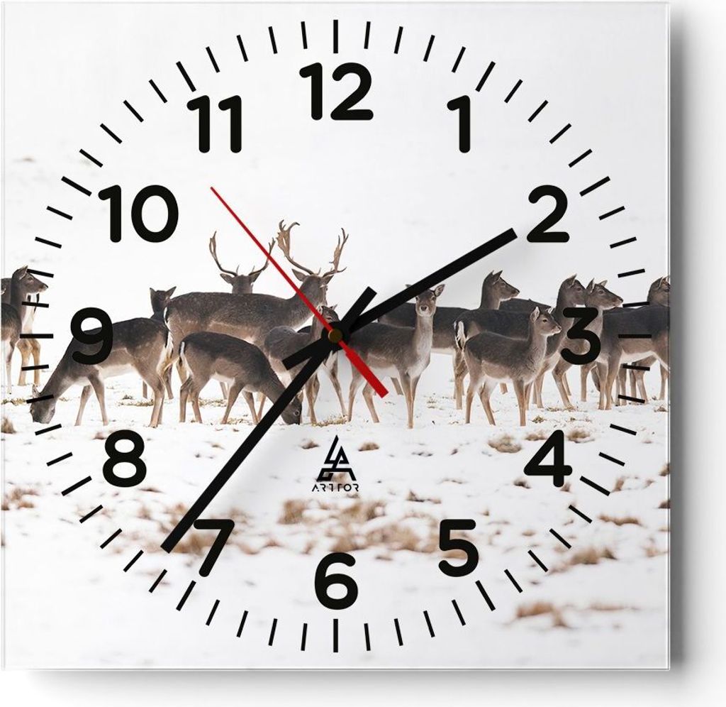 Wanduhr - Quadrat - Glasuhr - Hirsch Winter Tierwelt Produktbild 