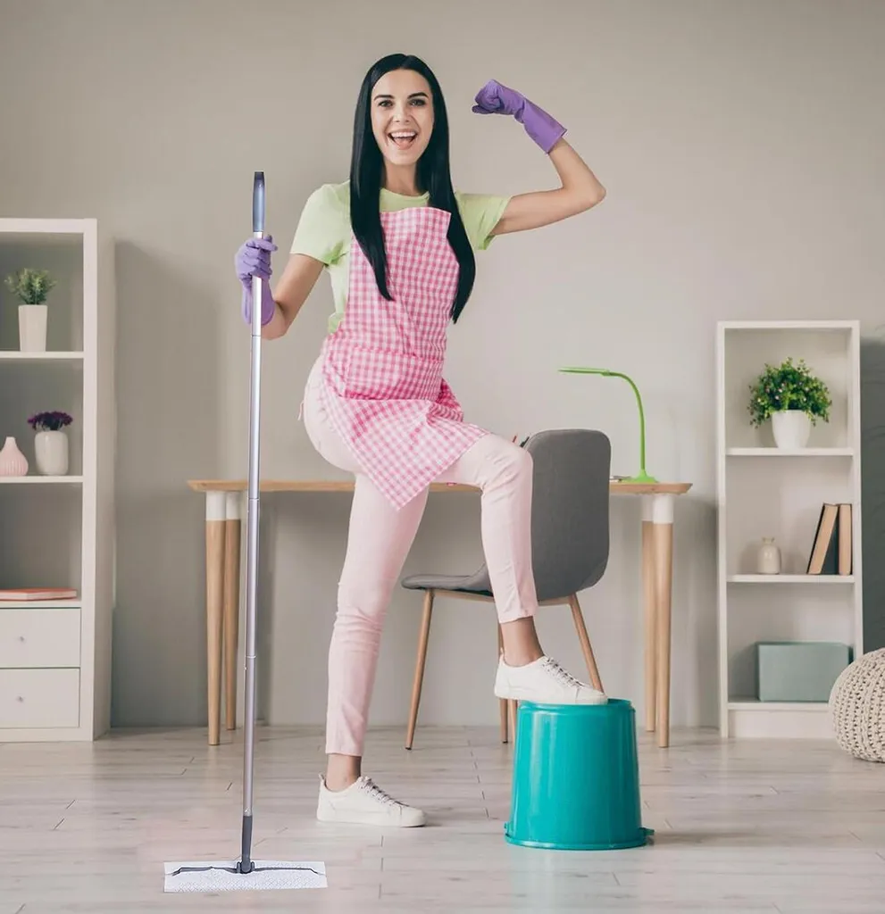 Balai à sol pivotant 180° avec 4 chiffons microfibres et tête flexible
