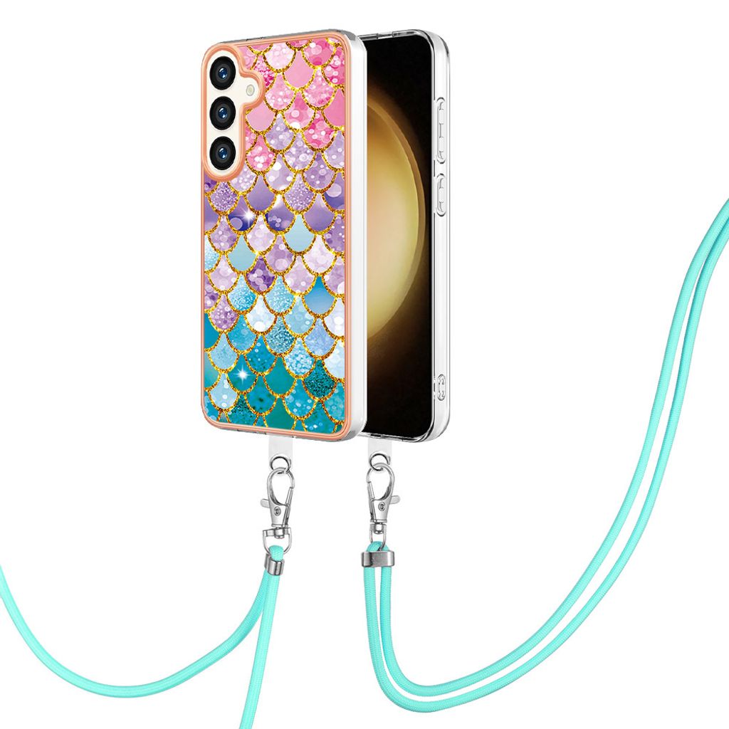 Handykette Hülle für Samsung Galaxy S24 Muster TPU Schutzhülle mit verstellbarem Tragegurt Bunt