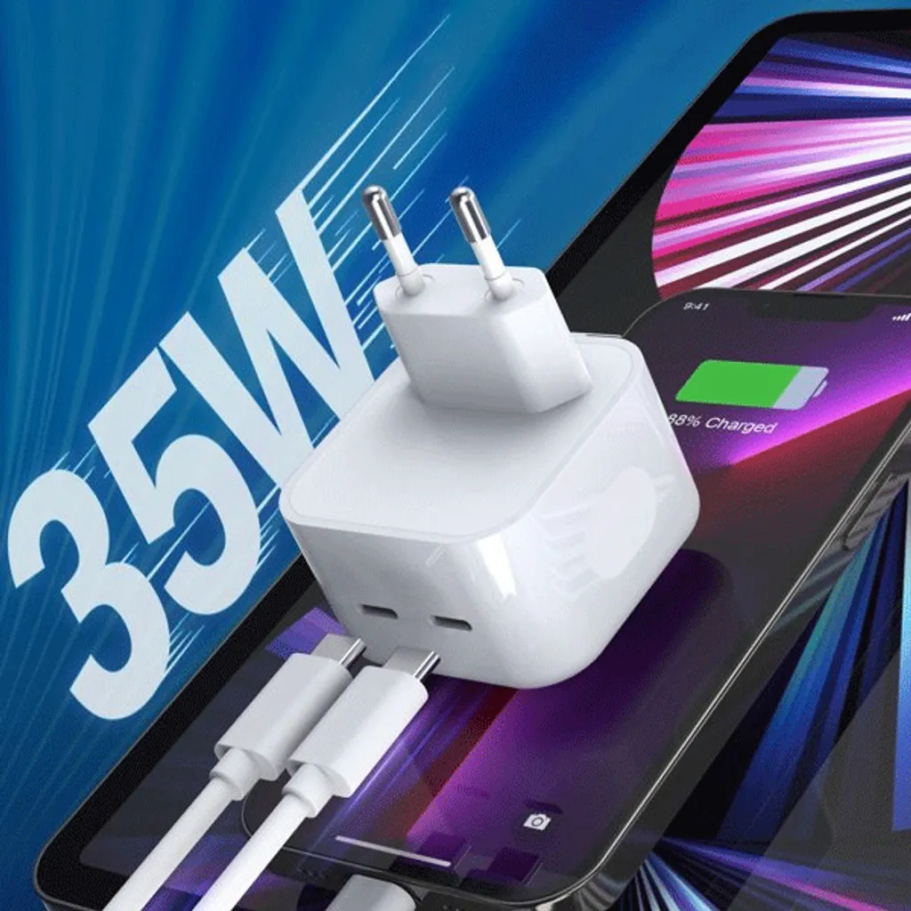 Chargeur Rapide 35W Dual USB-C PD Compact Blanc pour Smartphone